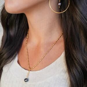 TWISTED SILVER Women's Artisan Boho Peacock Pearl Brass Necklace Earring Set